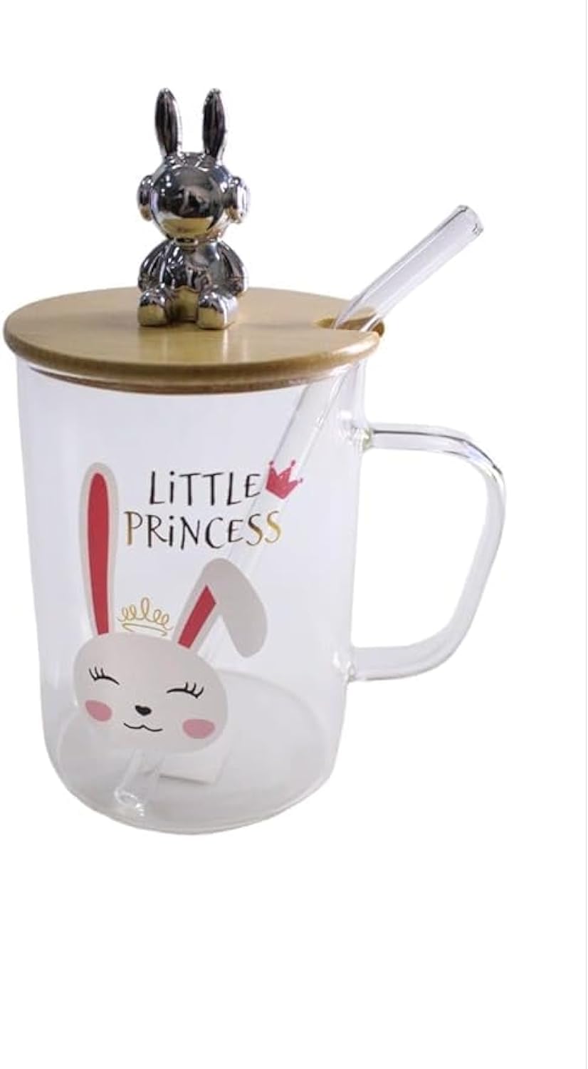 Large Capacity Cup-Cartoon Rabbit Glass Drink Juice Cup with Cover Large Capacity Drinking Water and coffe (2)