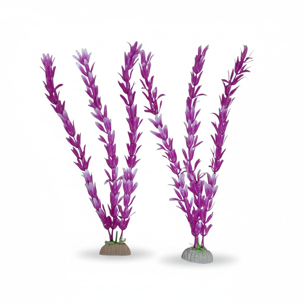 2PCS Artificial Aquarium Plants Plastic Fish Tank Plants Decorations Aquatic Plant Colorful Water Plant (2 Purple, Large)