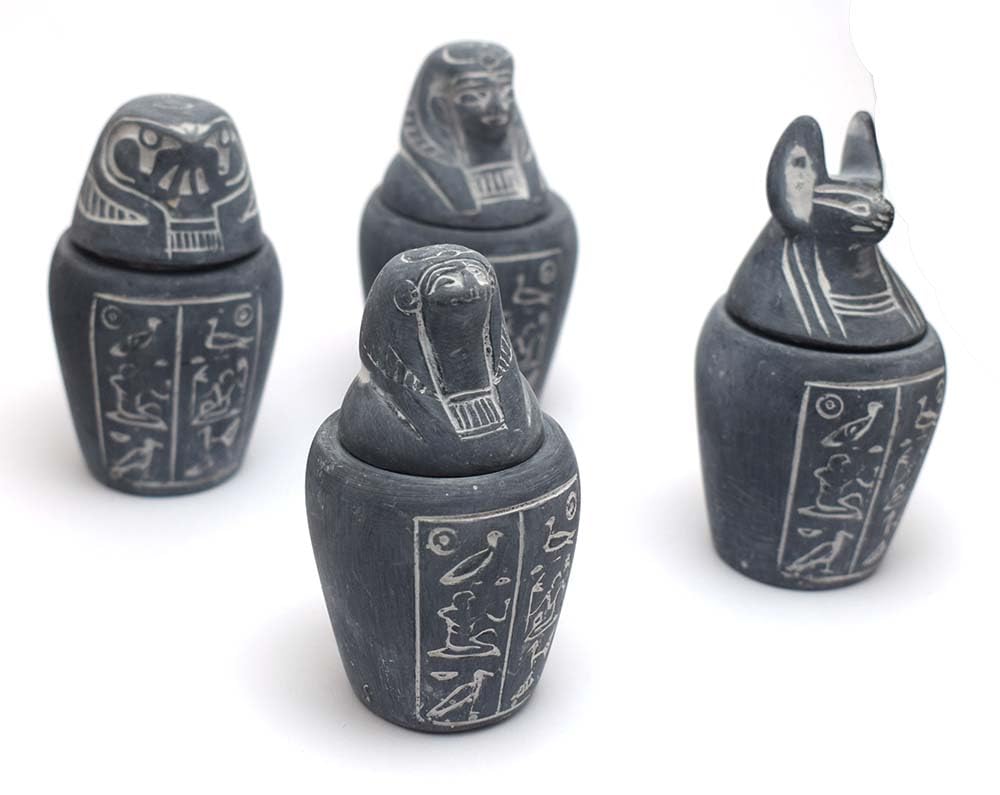 immatgar Pack of 4 pharaonic Egyptian Jar Figurine Storage Box Statue Egyptian souvenirs gifts Inspired Gift from Egypt (Gray - 6.5 CM Long)