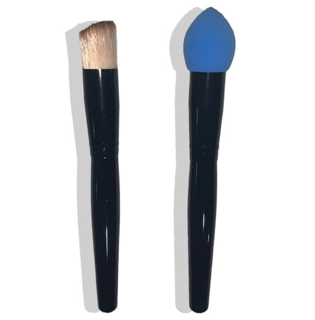 Two pieces of makeup brushes for professional makeup, beauty blender and makeup brush, for women.