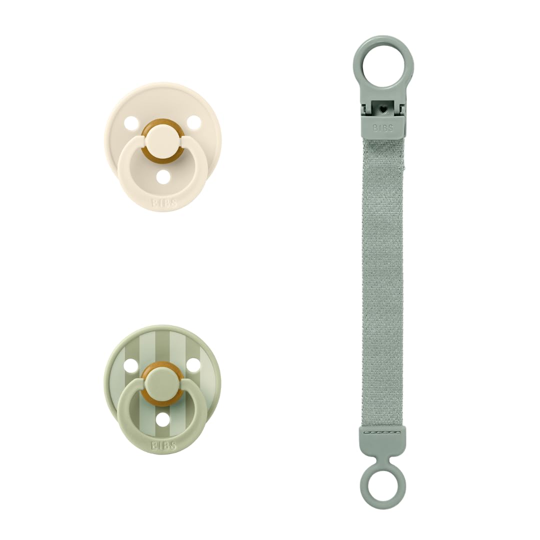 BIBS Colour Pacifier & Loop Clip Gift Set Latex Size 1 Sage