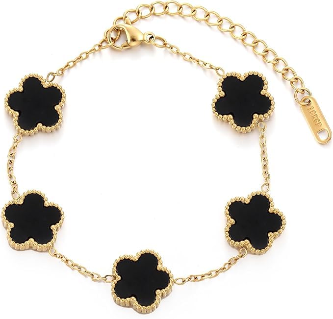Stainless Steel Bracelet Four-Leaf Clover Bracelet Gold Black Jewelry for Women