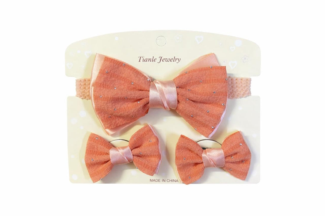 Kids Bow Set 3 Pieces (Headband + 2 Clips) – Stylish and Soft Design, Comfortable Hair Accessories with Good Stability, Suitable for Daily Use and Occasions (Orange)