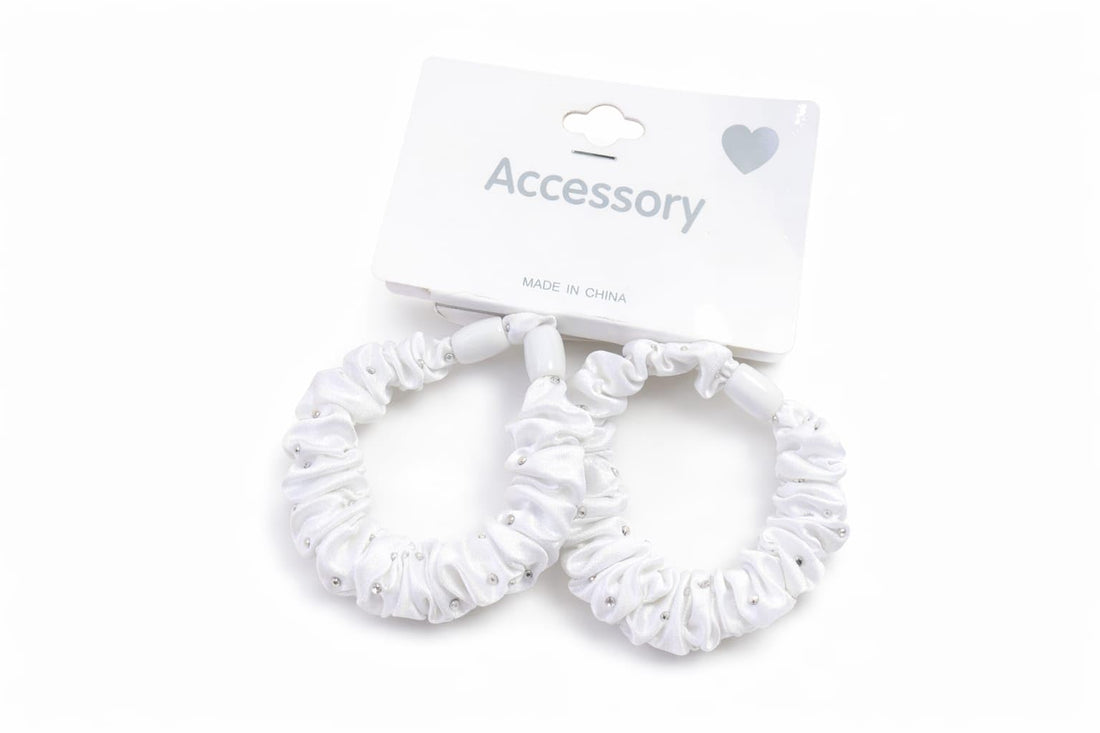 Silk Hair Scrunchies Soft & Comfortable Small Silk Scrunchy Skinny Hair Ties Bows Ropes Elastics Ponytail Holders for Women Girls Hair Accessories Set of 2 (White)