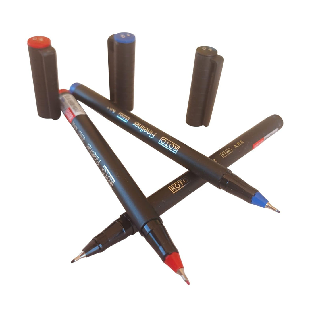 3 x Roto Fineliner Fountain Pen - Blue, Black & Red - Fine Point 0.4 mm