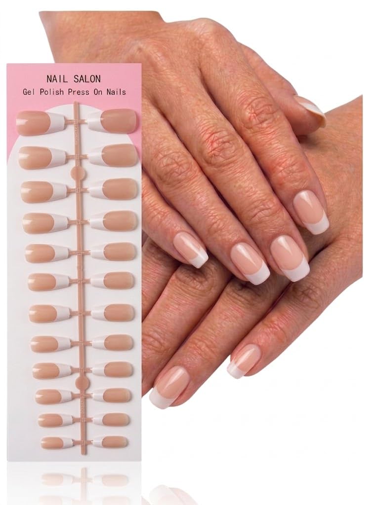 24pcs M Size Finished Design With UV Gel Press On Nails Coffin OVAL Shiny False Nails Full Cover Artificial Fake Nail Art Tips- Comes With 1 SHEET DOUBLE FACE (B)