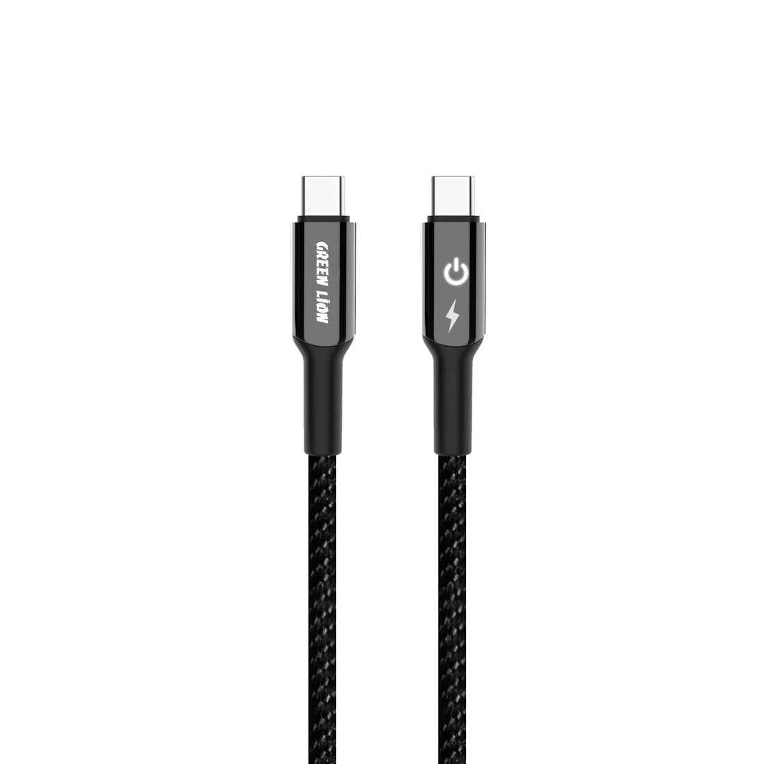 Green Lion USB-C to USB-C Braided 1m Zinc Alloy Cable 60W, LED Indicator, 480Mbps Transfer Speed, Fast Charge, +10000 Bends Lifespan, for Smartphone Laptop Tablet - Black