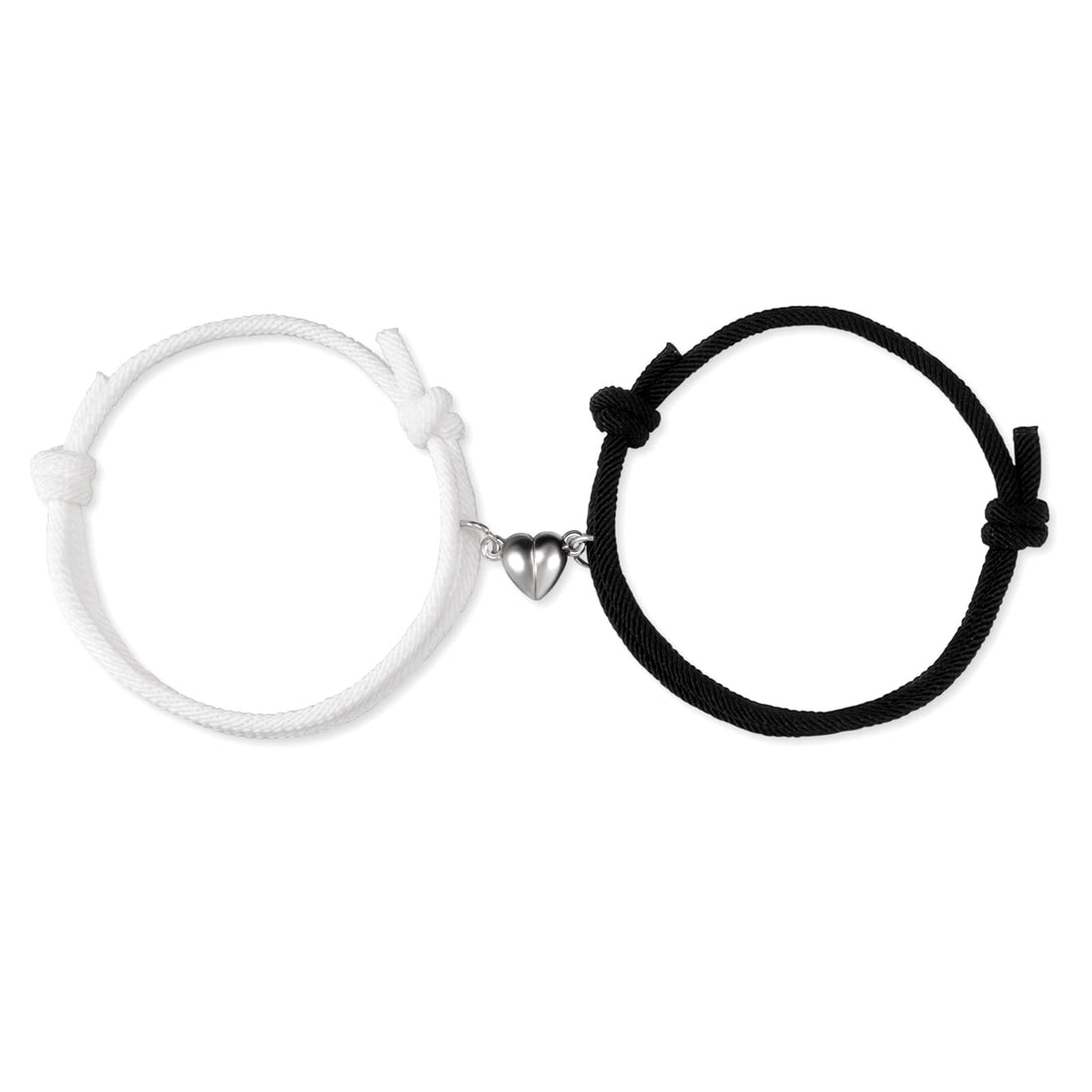 2PCS Magnetic Couple Heart Bracelets Love Vows of Promise Mutual Attraction Distance Relationship Friendship Valentines Gift for Men Women Black White, One Size, Stainless Steel, bead