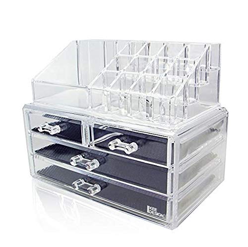 Acrylic Jewelry Storage Display Boxes Set with Brush Holder 4 Drawer