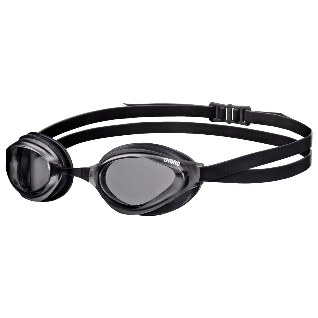 Arena Python Racing Swim Goggles for Men and Women, UV Protection, Anti-Fog, Dual Strap, Non-Mirror Lens, Smoke/Black