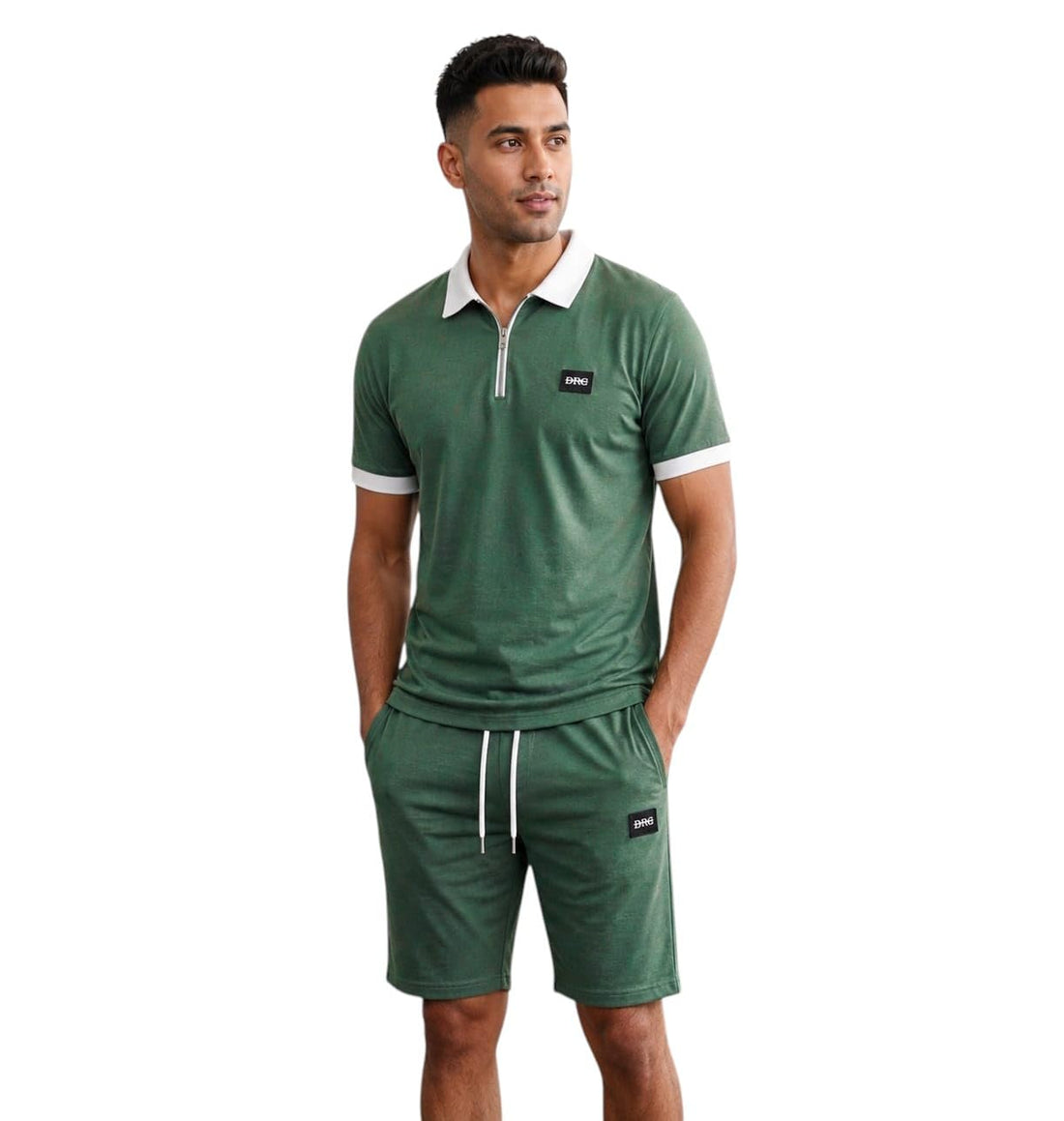 Miza Tring Men's Summer Zipper Collar T-Shirt and Shorts Summer Milton Elastic Material Multi Colors Large to 3XL Casual Chic