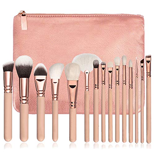 Handle Makeup Brush Set - 15 Pieces, Pink
