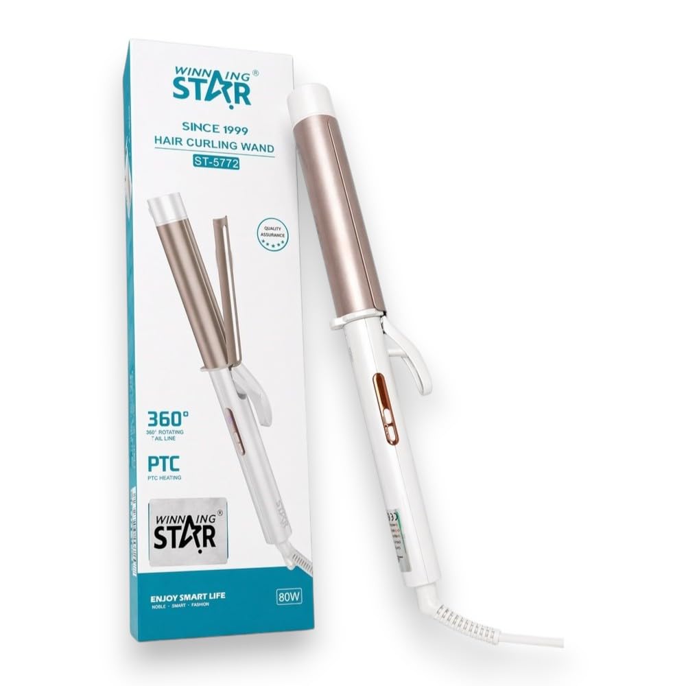 Winning Star - Professional Hair Curling Wand 80W - White & Rose Gold - A1-641