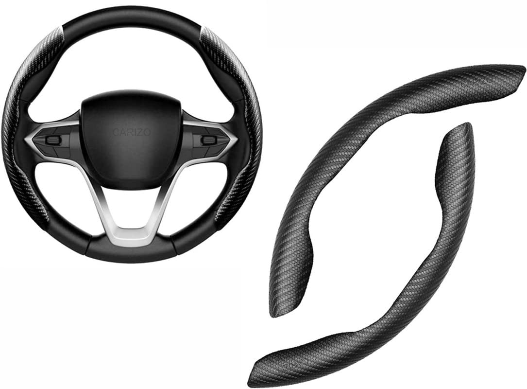 CARIZO Carbon Fiber Black Pattern Steering Wheel Cover, Men's and Women's Safe and Non-Slip Car Accessory Compatible with Mercedes-Benz CLA
