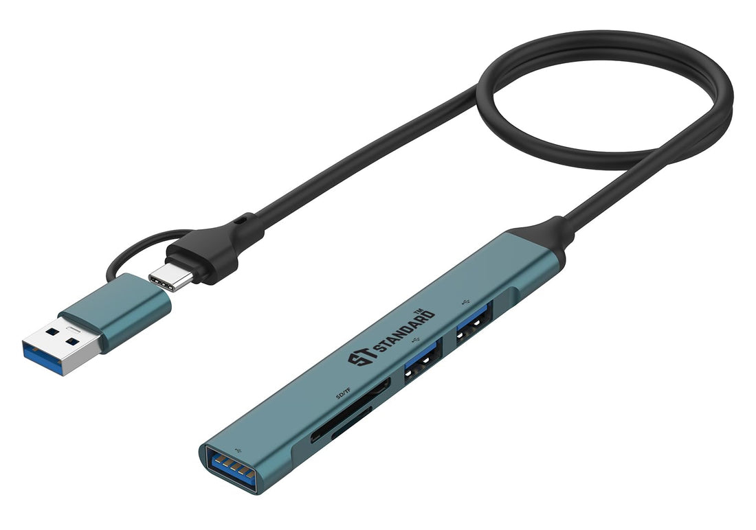 ST-Standard UCA9705 5-in-2 USB-C Hub with SD/TF Reader USB 3.0 + 2×USB 2.0 + SD + Micro SD – OTG 2-Year Replacement + 5-Year Maintenance