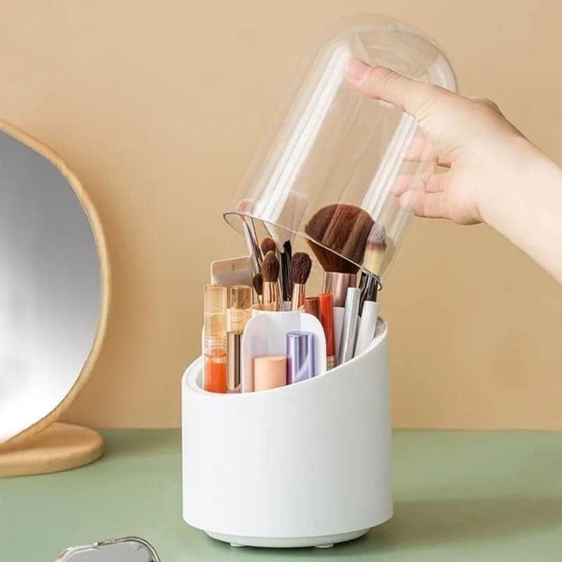 RNA STORE 360 Degree Rotating Makeup Brush Storage Box Desktop Organizer Multifunctional Dustproof Lipstick Holder Cosmetic Brush Holder Rotating Makeup Organizer for Storage Cosmetics-