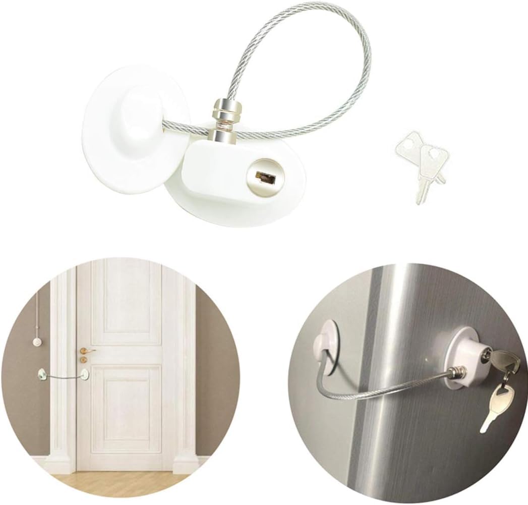 Plan A Refrigerator Door Lock with Keys and Strong Adhesive, Child Safety Lock for Fridge, Cabinet, Freezer, Windows, Drawers, White