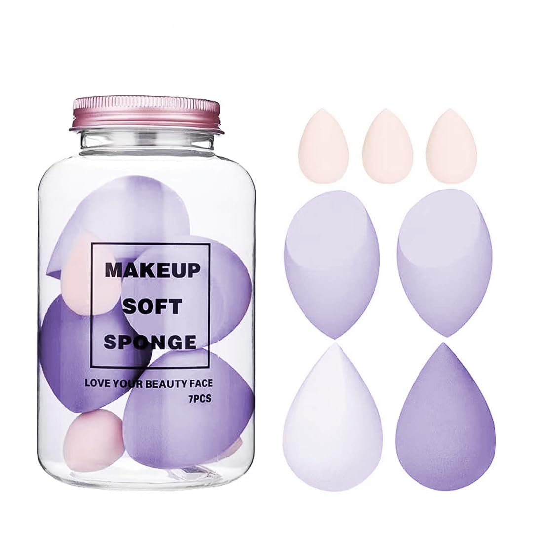 Gleva 7 Pcs Makeup Blender Sponge Set, Soft Egg Shaped Blending Puff for Flawles Makeup, Blender for Liquid Foundation, Cream, Powder, Wet & Dry Makeup Applicator for Girls & Women