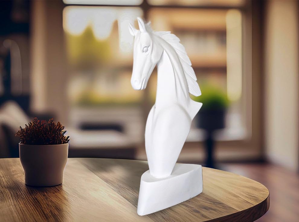 Decorative Black Marble Horse Head Statue, Modern Home Decor Sculpture, 30 cm Height (white)