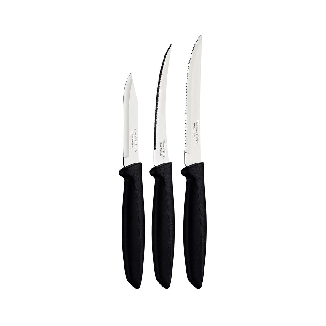TRAMONTINA Set, Premium Set Designed for Everyday Use (Plenus, Knife Set, 3-Piece, Polypropylene, Black, Various Sizes, Stainless Steel Finish, 3 Kitchen Knives)