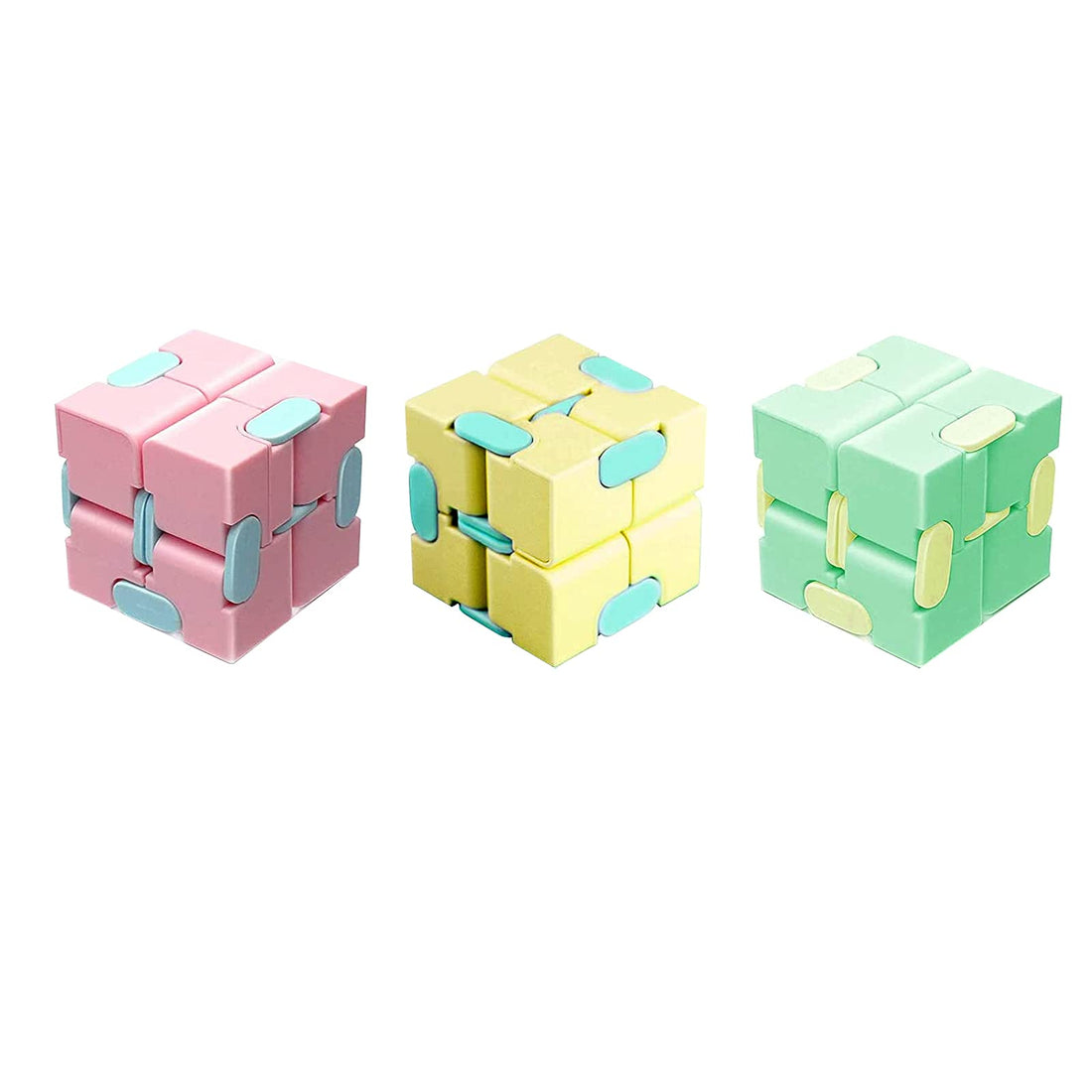 Wonka WDLFYNSM 3pcs Infinity Cubes Fidget Toy, Magic Cube Stress and Anxiety Relief Puzzle Accessory Portable Children's Fingertips Decompress Square for Adults and Kids (R+Y+G)