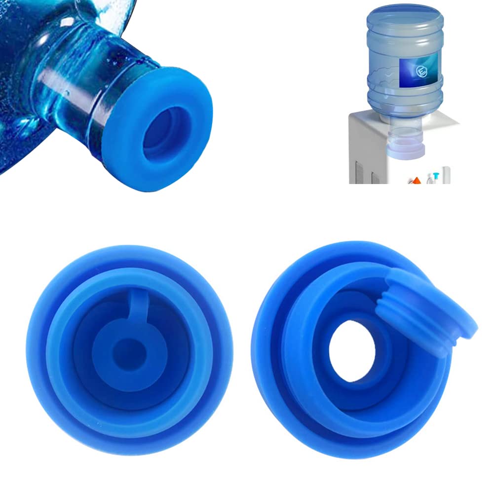 5 Gallon Water Jug Cap, 2 Packs Reusable Water Bottle Lids Replacement, Non-Spill Silicone 55mm Water Jug Cover