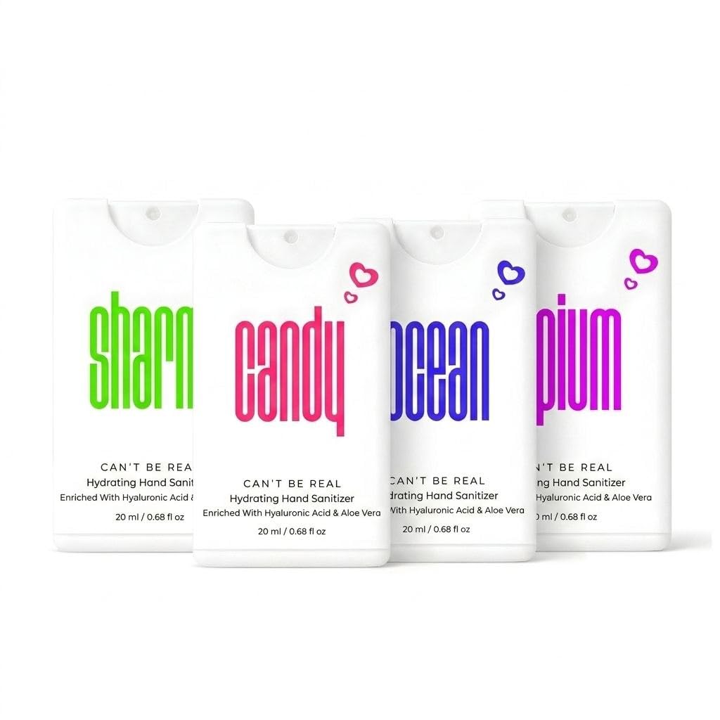 CAN'T BE REAL Hydrating Hand Sanitizer Spray – 20ml Pocket Size | Kills 99.9% of Germs | Hyaluronic Acid & Aloe Vera Formula | Moisturizes While It Sanitizes | 4 Luxury Scents