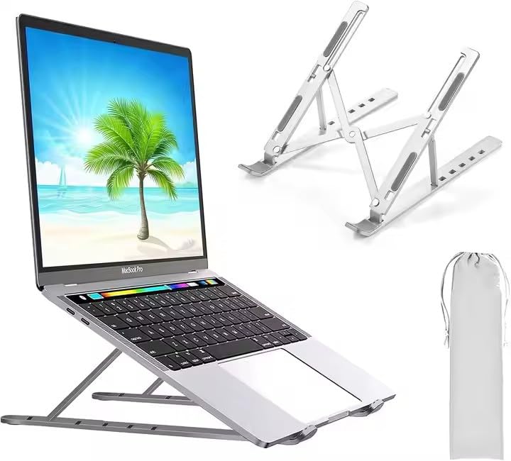 Metal Laptop and Tablet Stand 15 cm Foldable - 7 Adjustable Heights - Silver