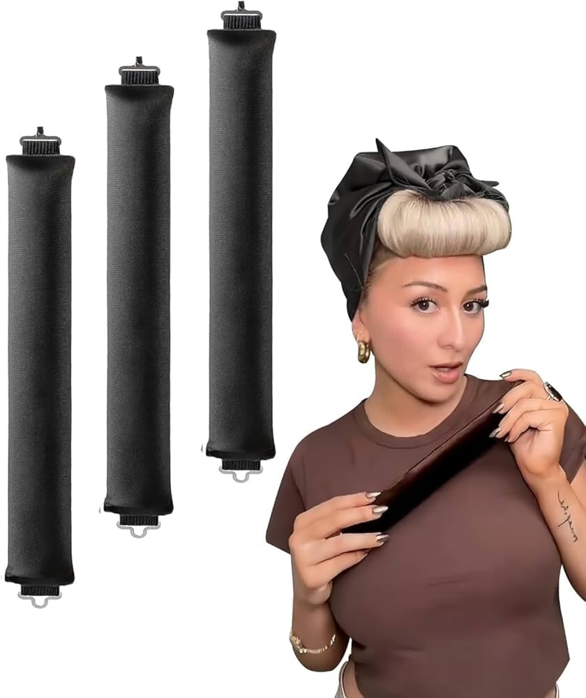 Fekra 3 Set Jumbo Heatless Hair Curlers for Long Hair Rods Heatless Curls Curling Headband No Heat Hair Rollers for Long Hair Volume Blow Out Women Hair Waver Tool (Black, Large)