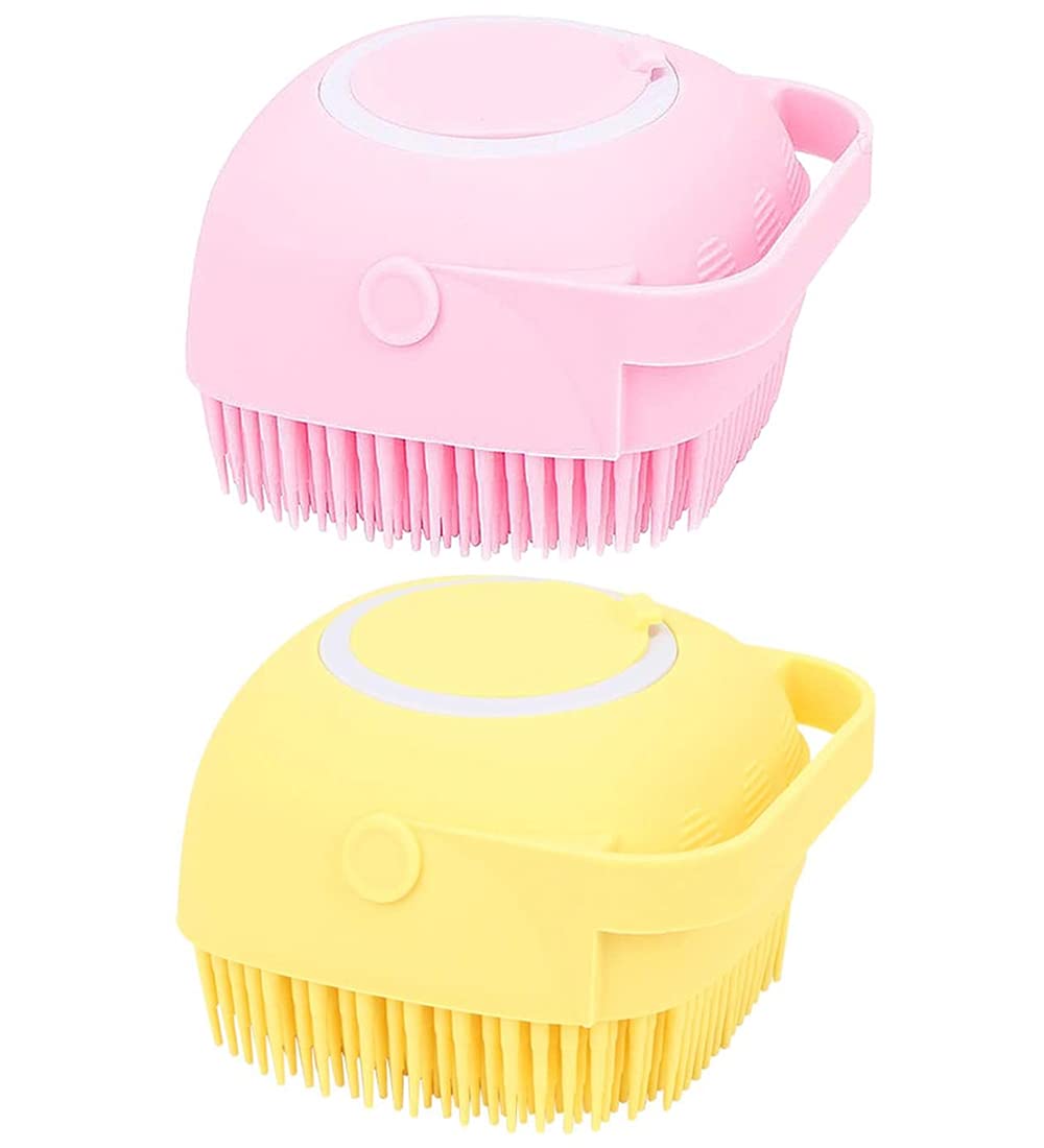 Clshes Silicone Body Scrubber Soft Silicone Massage Exfoliating Bath Exfoliating Body Scrubber Shower Bath Body Brush Easy to Clean (Pink+Yellow)