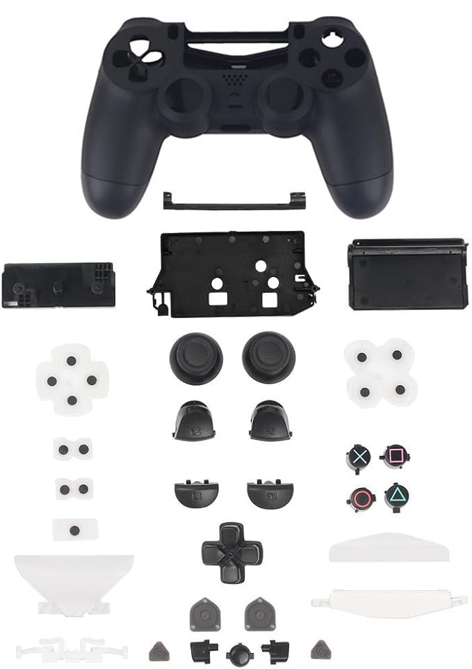 Plastic Game Controller Case with Replacement Buttons for Sony Playstation 4 JDM-040 JDM-050 JDM-055 Black
