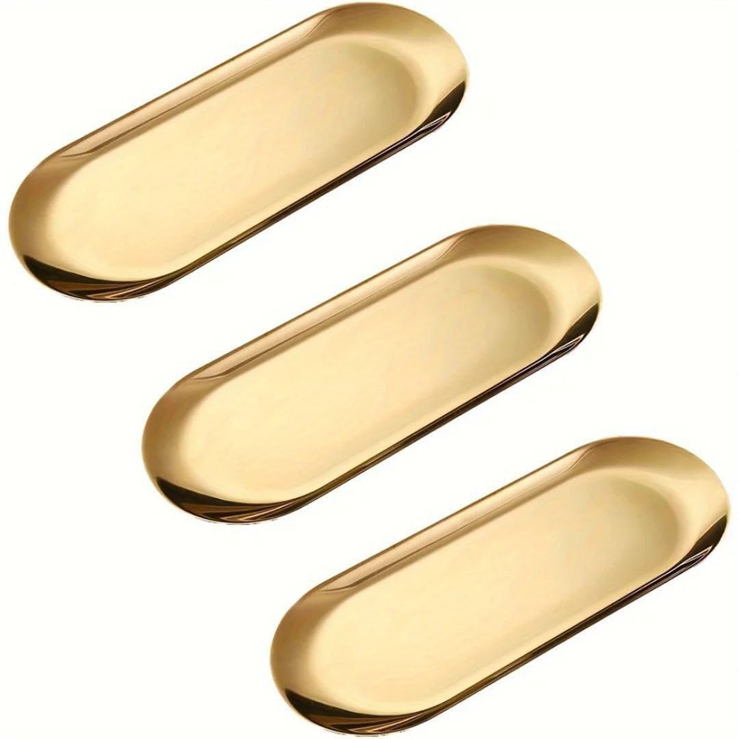 Next Store Luxury Oval Gold Serving Serving Serving Tray Modern Stainless Steel Dessert Coffee Bar Elegant Decoration for Events (1 Piece) Small