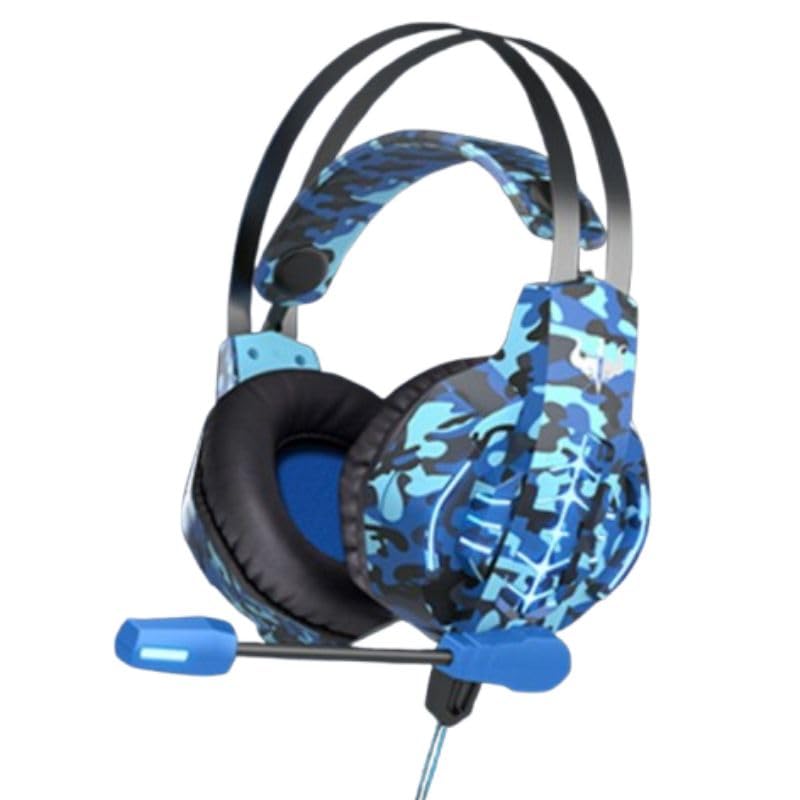 Ovleng GT-63M Wired Over-Ear Gaming Headset with LED Adjustable Microphone, Noise Canceling, Soft And Comfortable Earmuffs And HD Stereo Sound Compatible with Pc And Laptops - Camouflage Blue