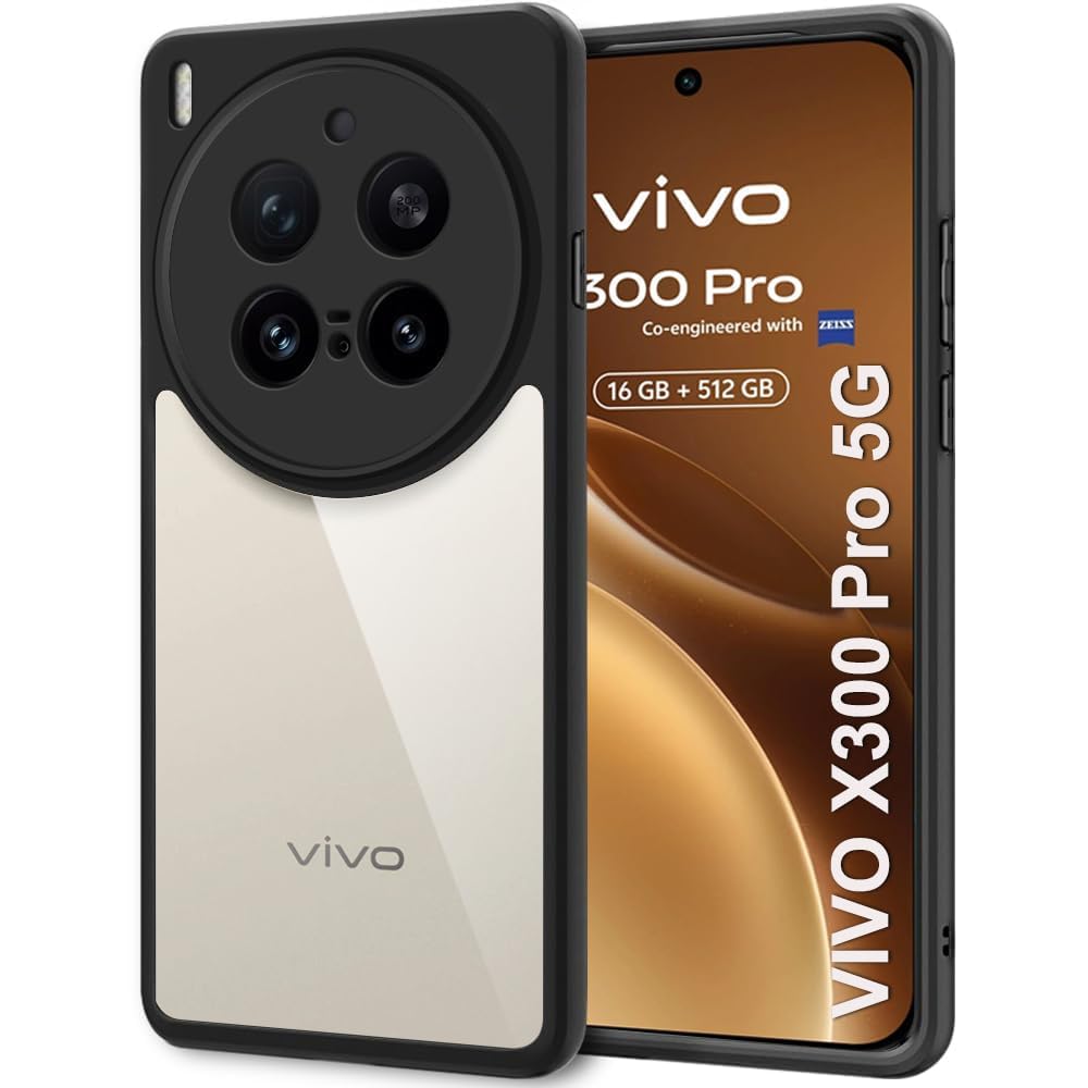 Grabist Case For Vivo X300 Pro 5G, Crystal Clear Non-Yellowing, Military Grade Protection, Shockproof Protective Cover with Camera Protection for vivo x300 pro (Black Frame)