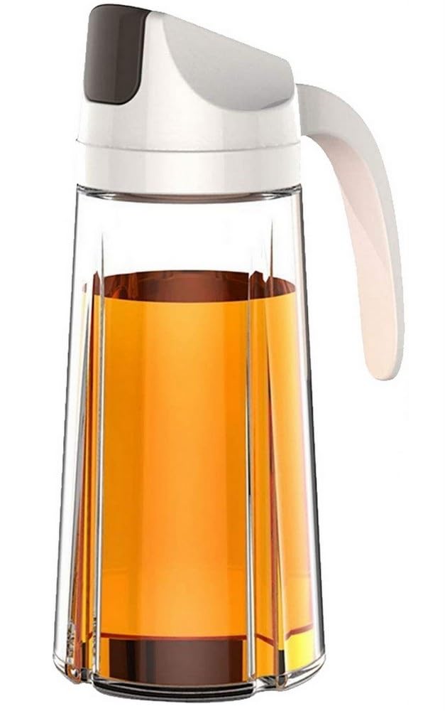 Glass Olive Oil Dispenser Bottle: Auto Flip Cooking Oil Bottles, Leak-proof Oil Dispenser Bottle with Automatic Stopper and Cap, Non-Drip Spout and Non-Slip Handle for Kitchen Cooking (2Count, 630ml)
