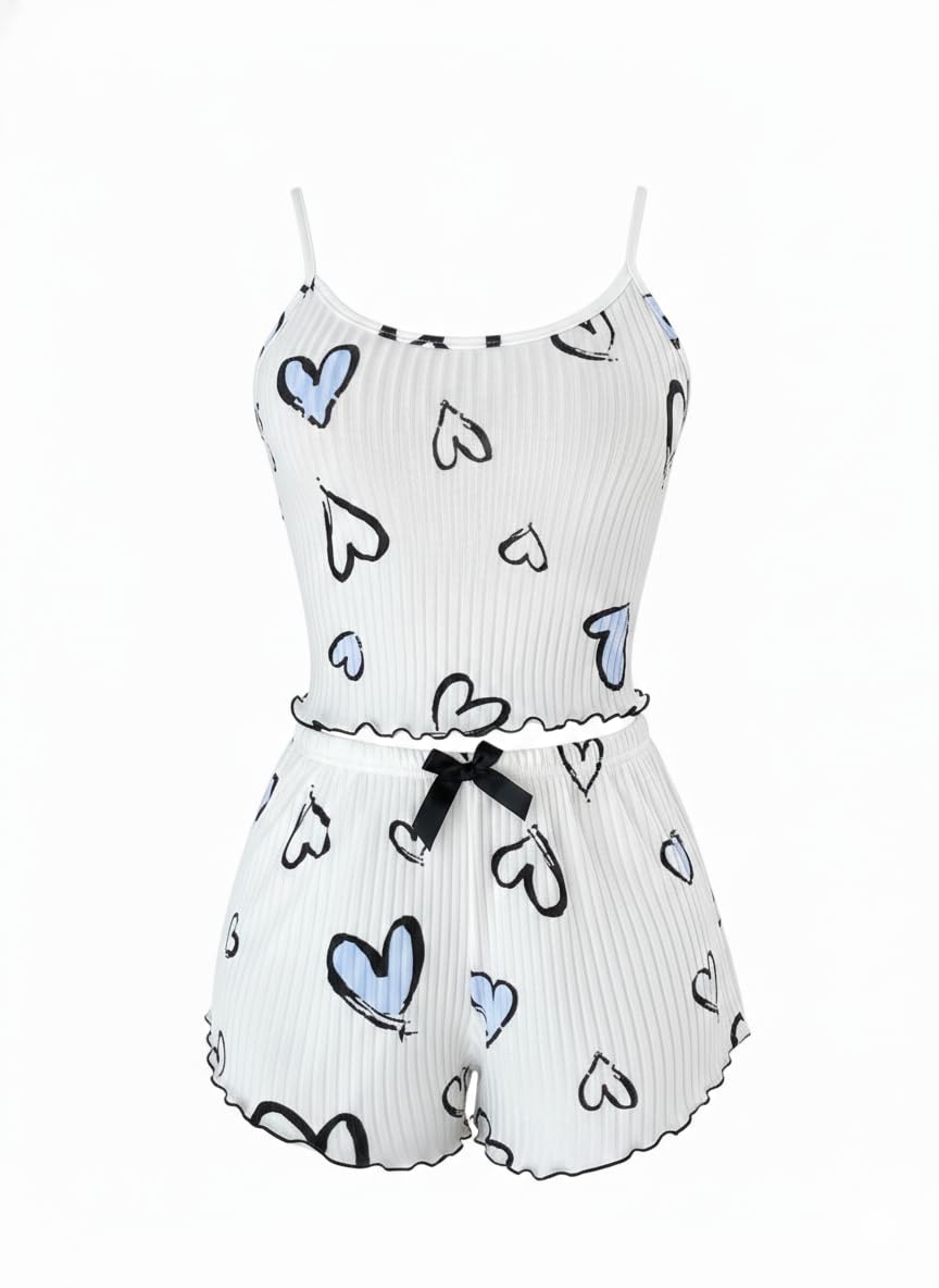 Women's 2 Piece Set (Shirt and Shorts) Butterfly Heart Print Summer Comfortable Home Wear for Women Teens