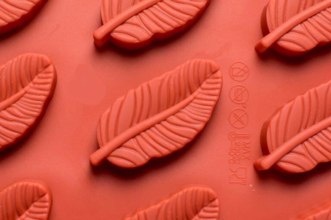 12-Cavity Leaf Shape Silicone Mold Coral Orange Chocolate Candy Soap Mold
