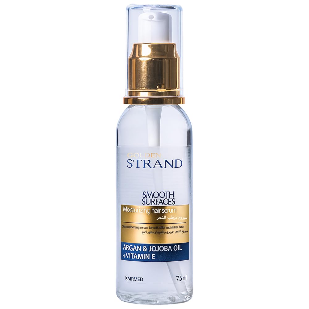 GOLDEN STRAND Moisturizing Hair Serum with Argan & Jojoba Oil + Vitamin E – 75ml – Smooths Frizz, Enhances Shine, Treatment for Straightened & Protein-Treated Hair