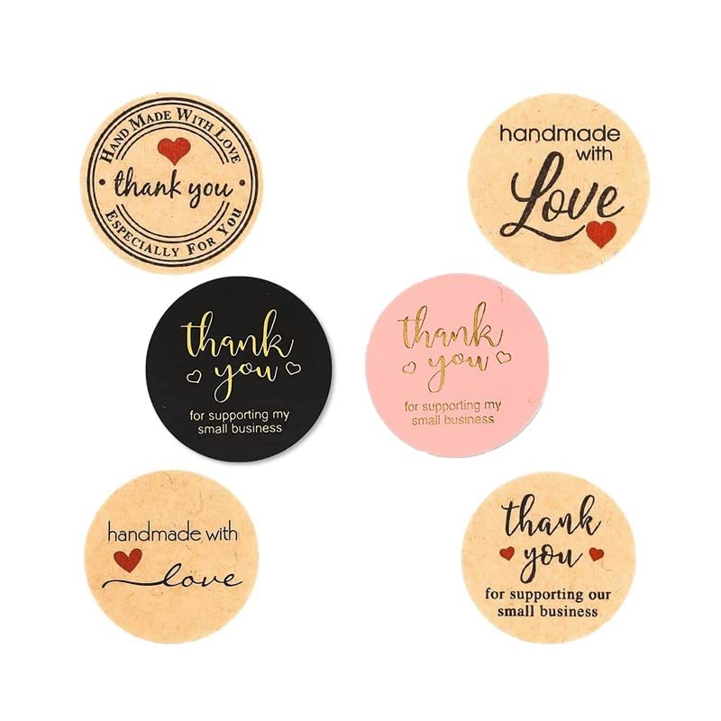 Thank You Hand made with love Stickers Round Labels 1 Inch 25 mm, 6 Modern Style Design models Craft Gold fonts, for Envelope Greeting Cards Hand Made Gifts Packing Supplies no. of labels D1 (30)