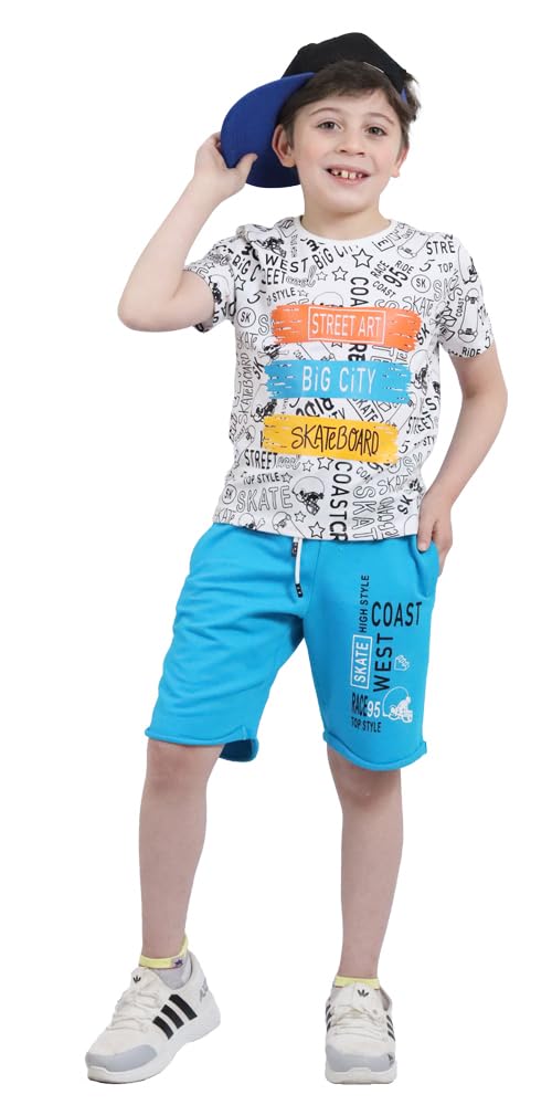 Boys Summer Set Half Sleeve Big City Cotton T-shirt and Melton Shorts Comfortable High Quality Material Fashion Outwear Sleep Kids code 659