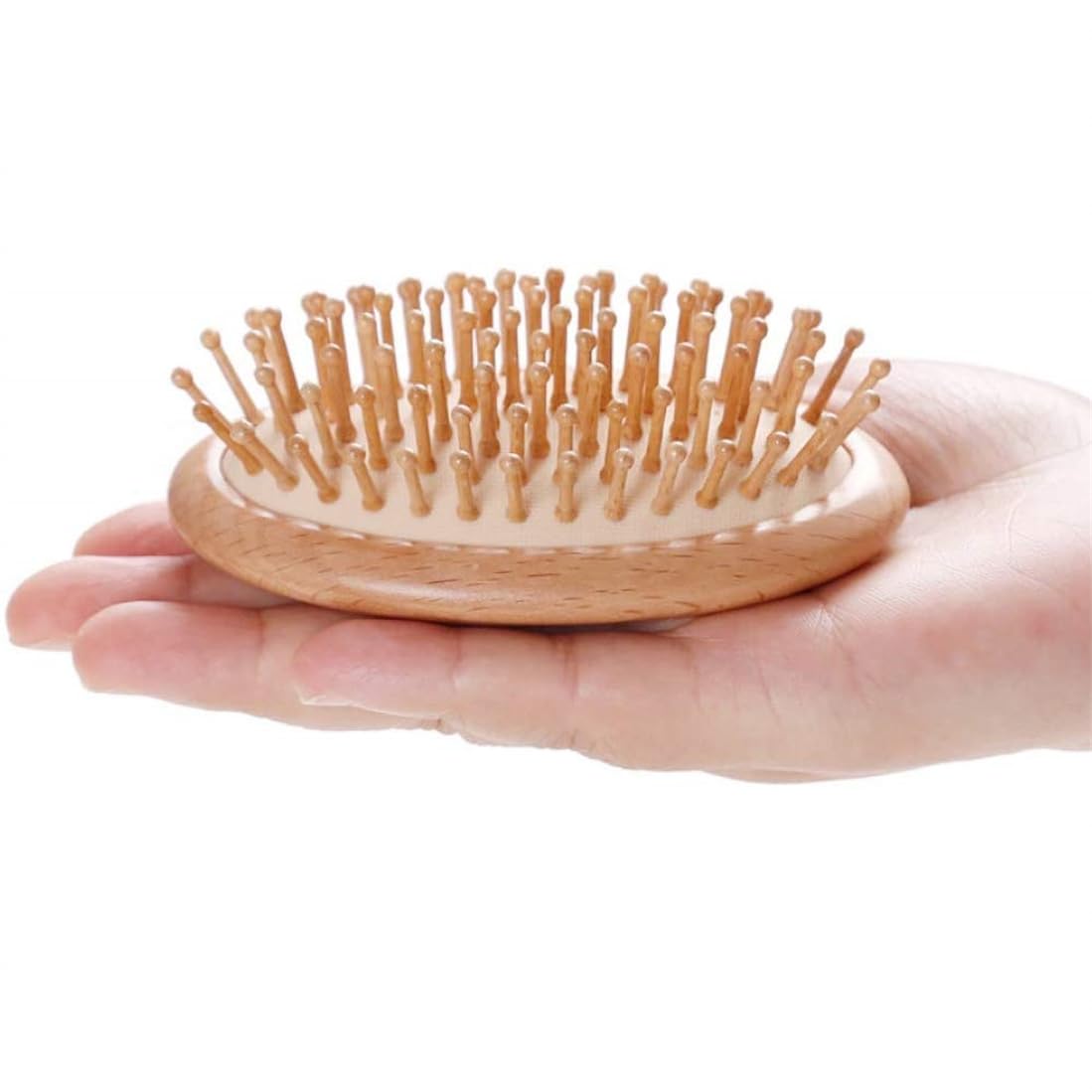 KWSLIN Natural Bamboo Hair Brush, Massaging Scalp, Detangling Hairbrush for Women Men Kids, Eco-friendly Natural Wooden for All Hair Types, No Handle Design, Round Wood Pins Anti-Static