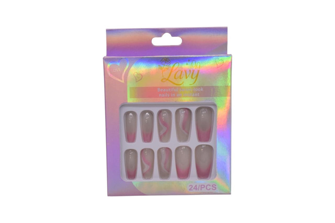 Lavy Ombre Coffin Shape with Heart & Swirl Design Press-On Mink Nails 24-Piece Set - Multicolor