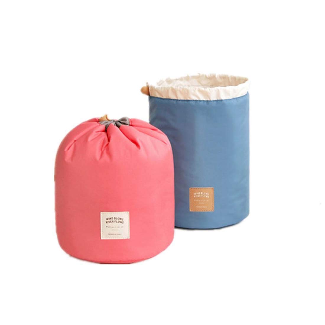 DELFINO Makeup Bag, Travel Cosmetic Bags Barrel Makeup Bag, Women&Girls Portable Foldable Cases, Multifunctional Toiletry Bucket Bags Round Organizer Storage Pocket Soft Collapsible, 2 Pcs