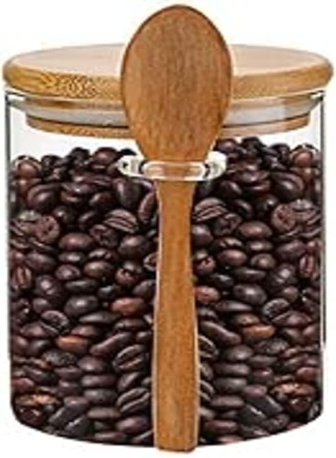 N/N Glass Food Storage Jar Storage Canister with Wooden Spoon,Air Tight Storage Canister for Coffee Bean,Sugar,Tea,Salt,Candy,Spice