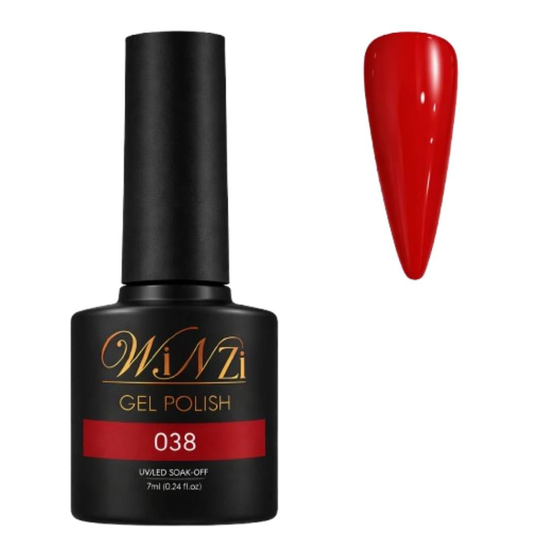 Classic Red Gel Nail Polish 7ML, Pure Bright Red Soak Off UV LED Gel Polish, Smooth Full Coverage, High Gloss Finish for Salon Manicure & DIY Nail Art at Home (038)