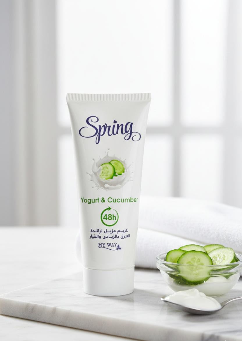 Spring Deodorant Cream for Unisex, 4 in 1 Formula, 48 Hour Protection, Signature Scents, Lightening & Reducing Hair Growth (40, Yogurt & Cucumber)