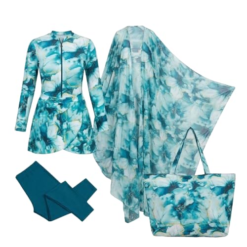 Women's Burkini Swimsuit – Lightweight Elastic Material Supports Movement for Comfort While Swimming - Complete Summer Set Includes Beach Bag + Chiffon Cash for Daily Use and Trips WK.40