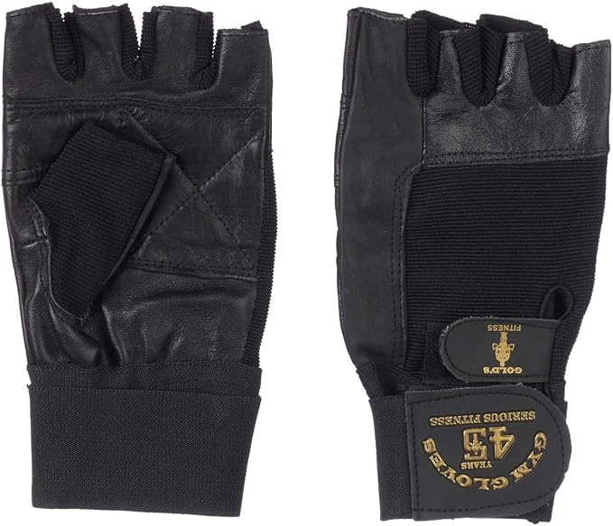 MD Stay Fit Weightlifting Gloves, Black Leather, Fingerless Design with Wrist Support