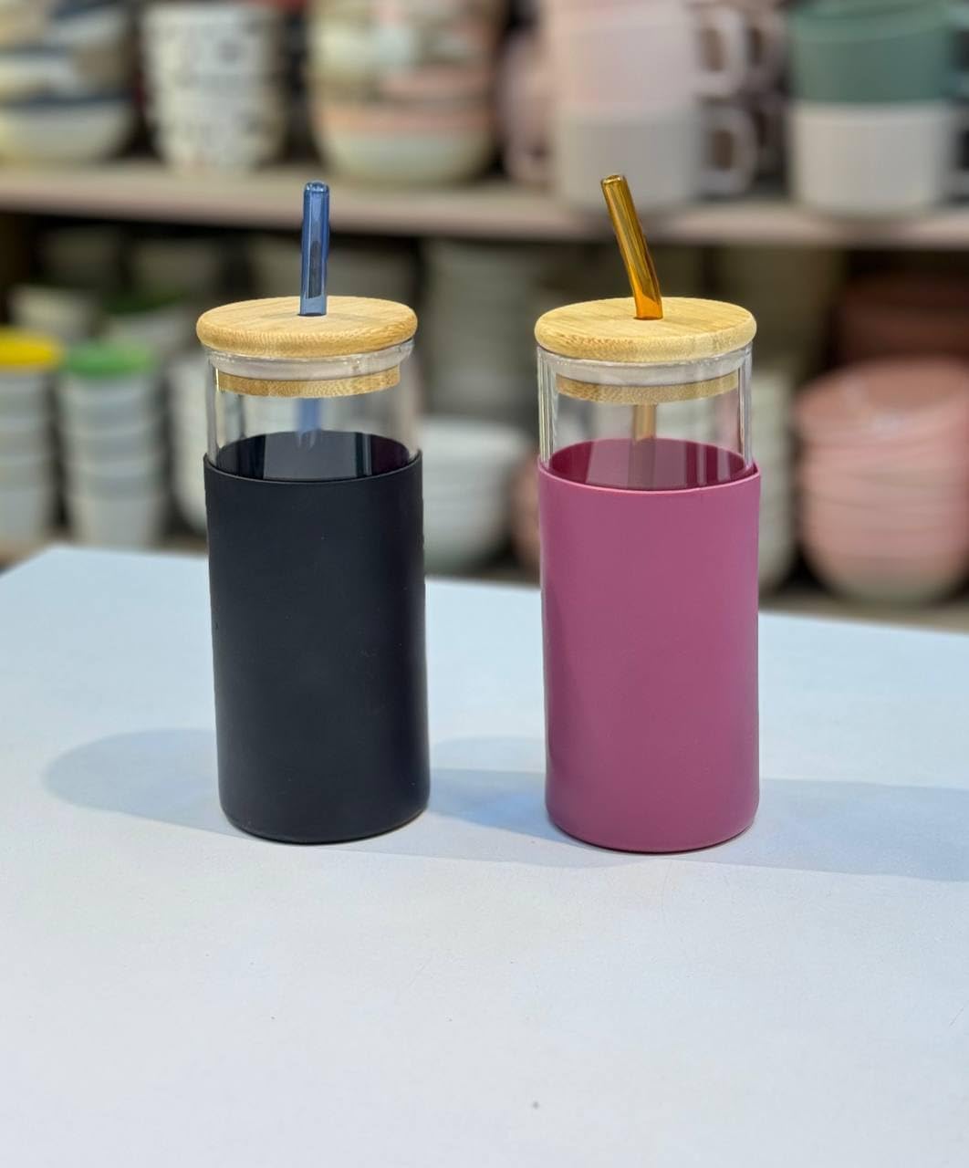 Pyrex Thermal Mug 500ml Home Office with Wood Lid and Silicone Cover Heat Prevention and Eco Friendly Wooden Straw Chic Design for Gifts