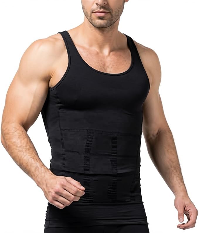 Slim Shirt For Men, Slimming Body Shaper, Tummy Control Vest, Lightweight Breathable, Seamless Invisible Under Clothes, Workout & Daily Wear